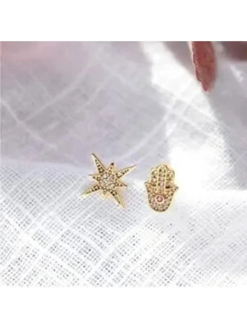 Gold 14k Gold Plated Hamsa Star CZ Stud Earrings